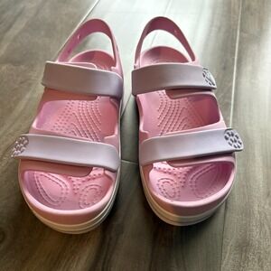 Crocs Classic Crush Sandal Kids J1 Pink Lavender Strap Beach Water Sandals